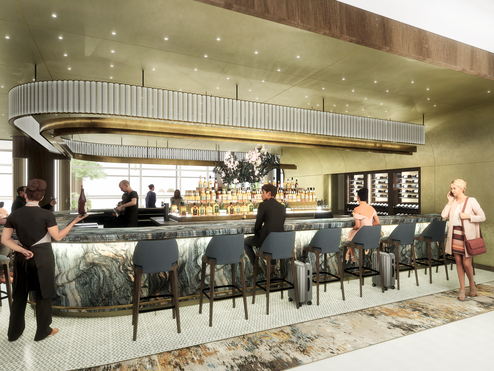 A rendering of the bar at the new JFK Premium Lounge