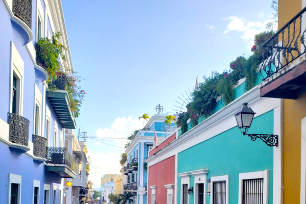 A street in San Juan lined with colorful buildings