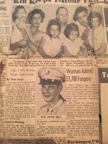 Coverage in the local paper remembering Sergeant Jesse Hill (Johnnie) and noting nuptials.
