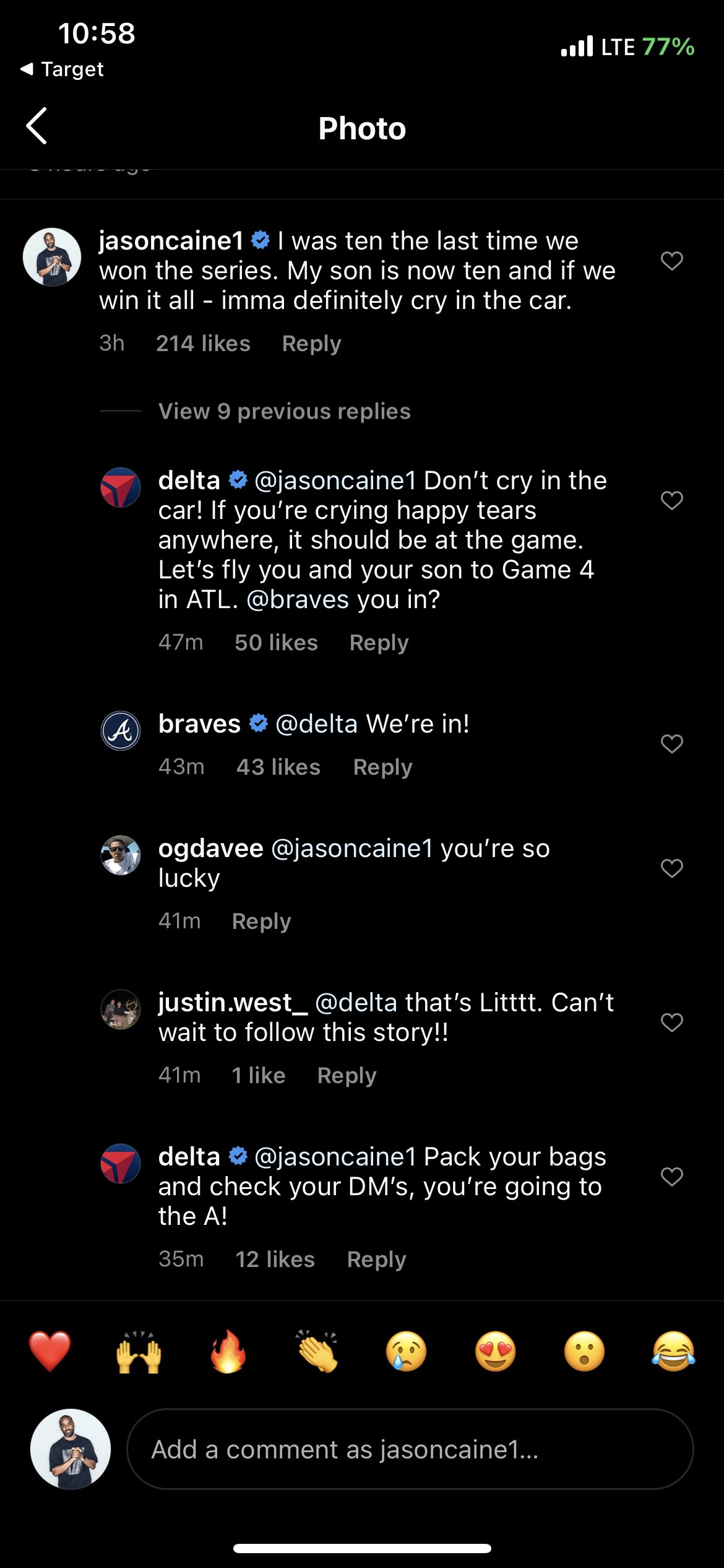 Jason Caine Atlanta Braves Fan Surprise and Delight Twitter