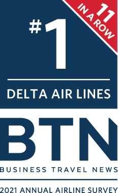 Delta is ranked the top airline by Business Travel News for an 11th year.