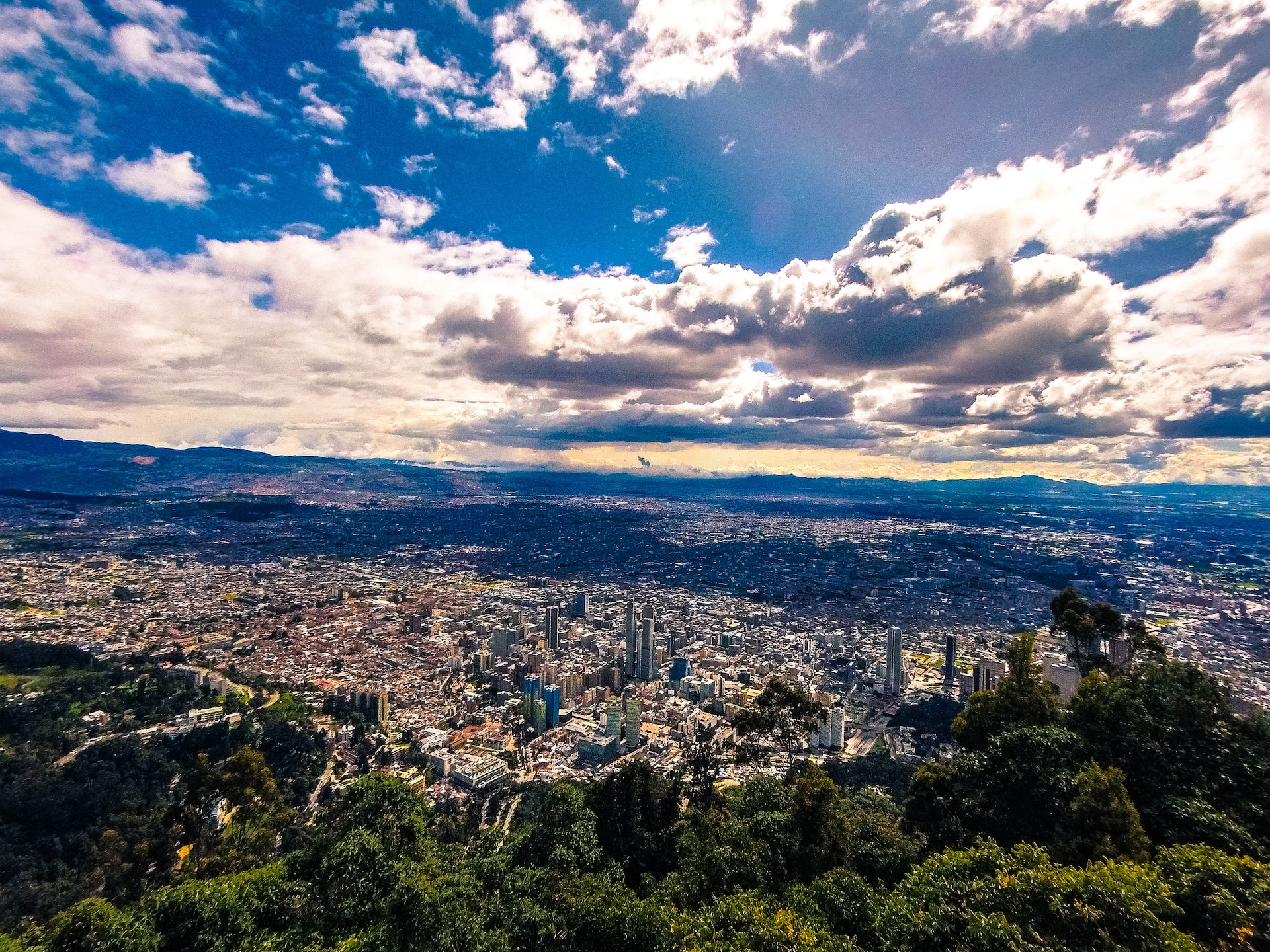 A scenic view of Bogota, Colombia from Monserrate mountain