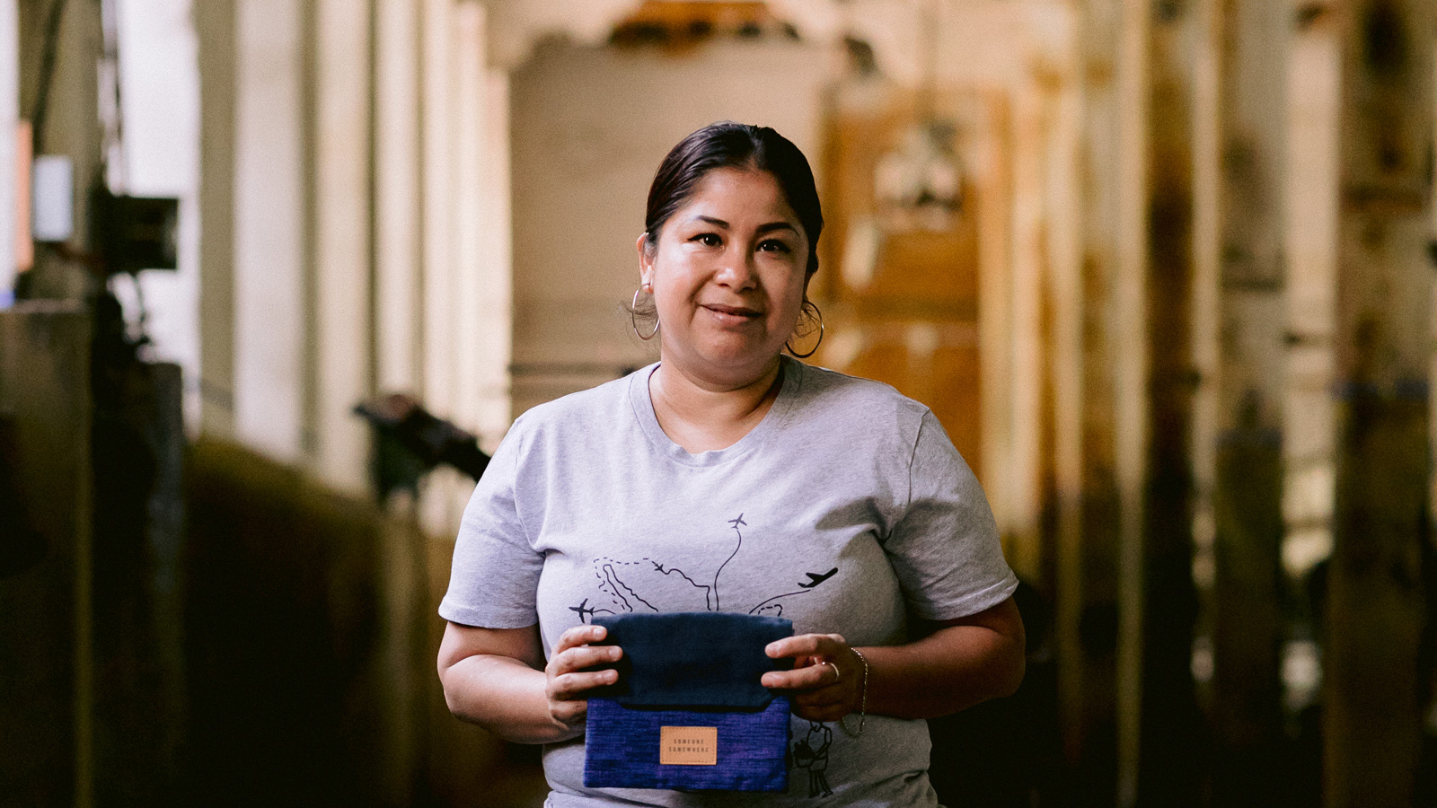 Woman with amenity kit