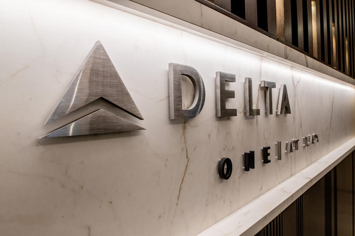 Signage for the dedicated check-in area for Delta One customers at LAX