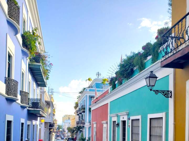A street in San Juan lined with colorful buildings