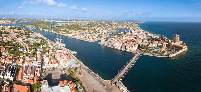 A scenic overhead shot of Willemstad, Curacao