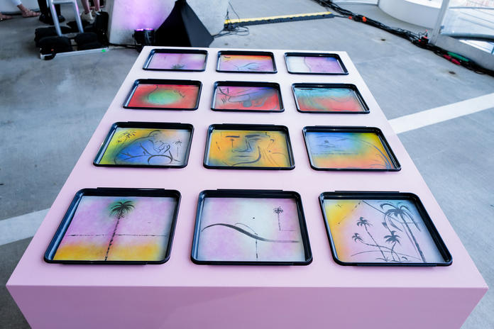 Derek Abella's artwork on display in Delta's Open Air Gallery at Miami Art Week.