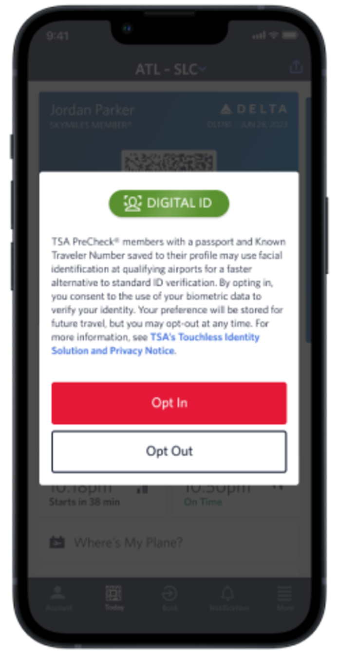 A screen showing the message customers will receive on their iPhone if eligible for Delta Digital ID.