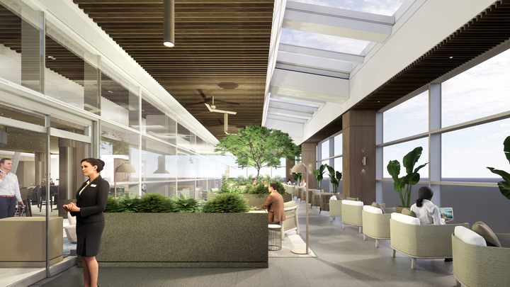 A rendering of the terrace at the new JFK Premium Lounge