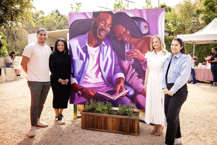 Austin artists Ruben Esquivel and Kat Talley with Quinnie Jenkins, Director, Community Engagement and Alicia Tillman, Chief Marketing Officer, at Delta's&nbsp;unveiling of a new mural, co-designed by the airline and local artists.