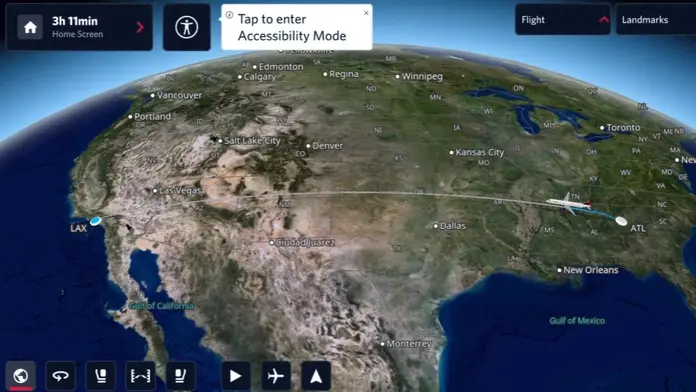 A screenshot of Delta’s new flight map with the option to enter Accessibility Mode