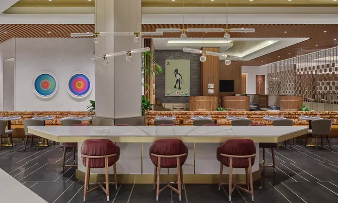 Artwork at the Delta One Lounge at LAX Lounge includes artists from the United States, Philippines, South Africa, Haiti, Japan and more, representing the global reach of this coastal hub.&nbsp; 