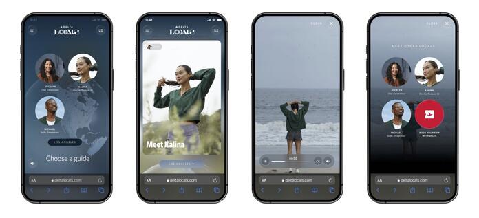 A set of four screenshots show how the Delta Locals platform will appear on mobile screens.