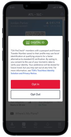 A screen showing the message customers will receive on their iPhone if eligible for Delta Digital ID.