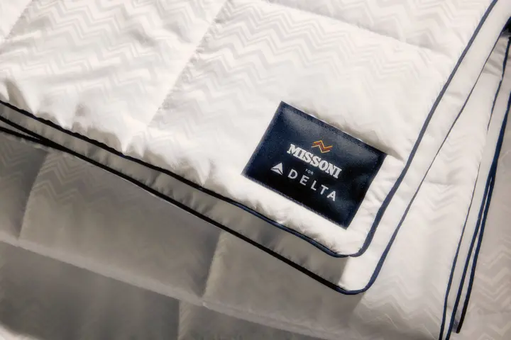 A detail shot of the new Delta x Missoni bedding for Delta One