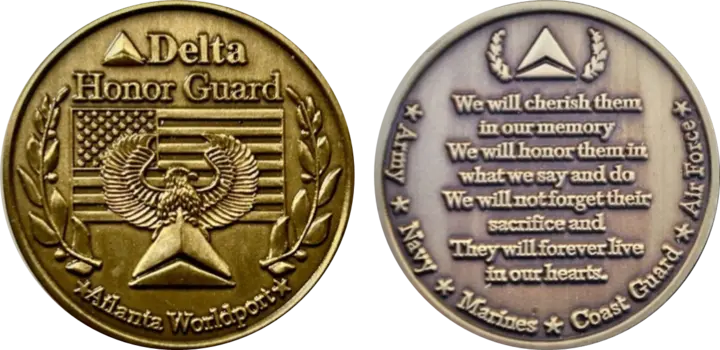 Front and back view of honor guard coins