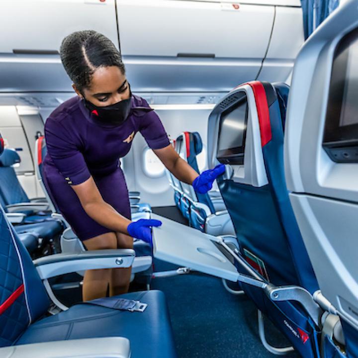 Flight attendant cleaning