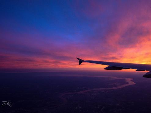 Aircraft winglet at sunrise