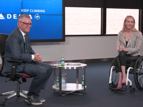 Ed and Mallory Weggemann during the Town Hall