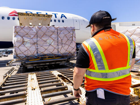 Delta receives a shipment of baby formula at Boston Logan Airport on June 20.