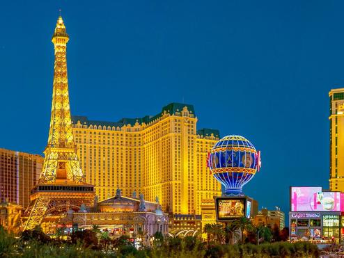 A portion of the Las Vegas, Nevada skyline at dusk.