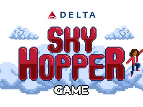 The main screen for Delta's new Sky Hopper game, available to play onboard.