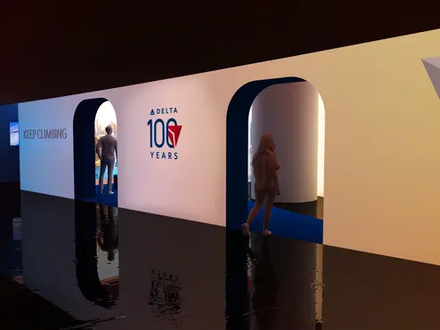 A rendering of Delta's exhibit wall at CES 2025