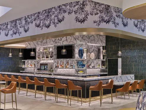 View of the bar at Delta's new Sky Club at Charlotte Douglas International Airport