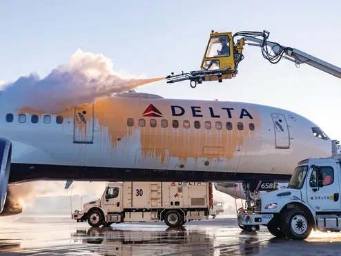 Delta aircraft being deiced