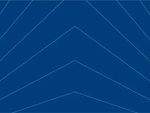 Abstract blue graphic with thin angled lines forming a symmetrical, layered chevron pattern