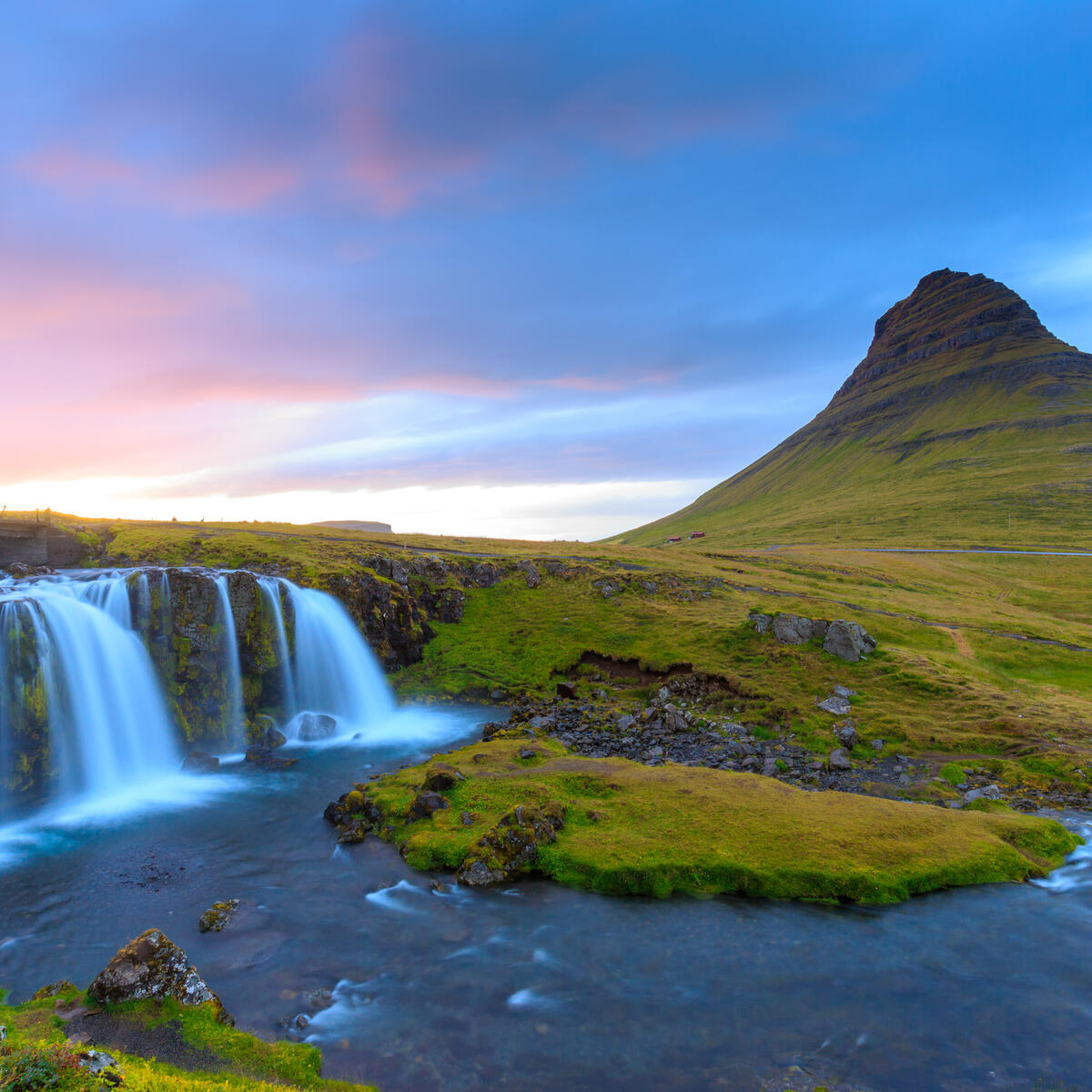 Waterfall and river in Iceland