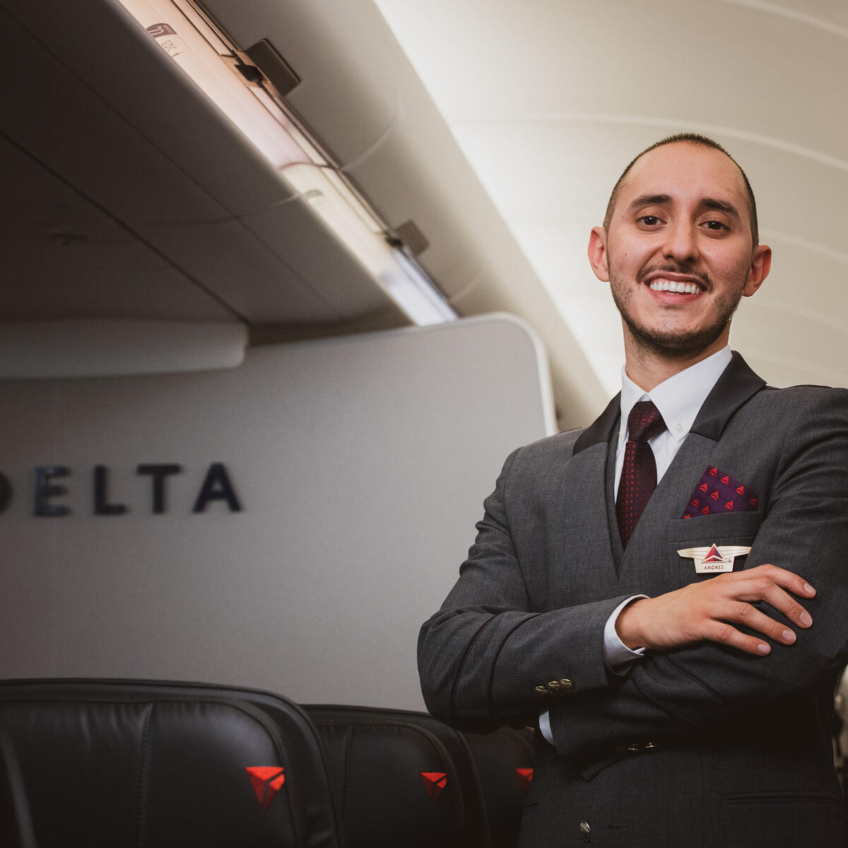 Delta flight attendant onboard an aircraft