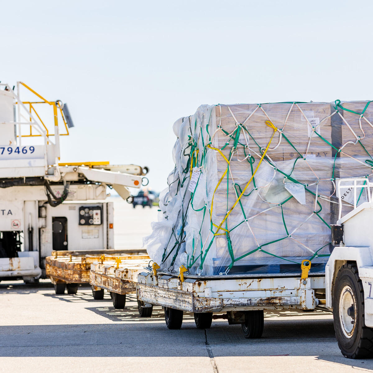 A shipment of baby formula is being received at Boston Logan Airport.