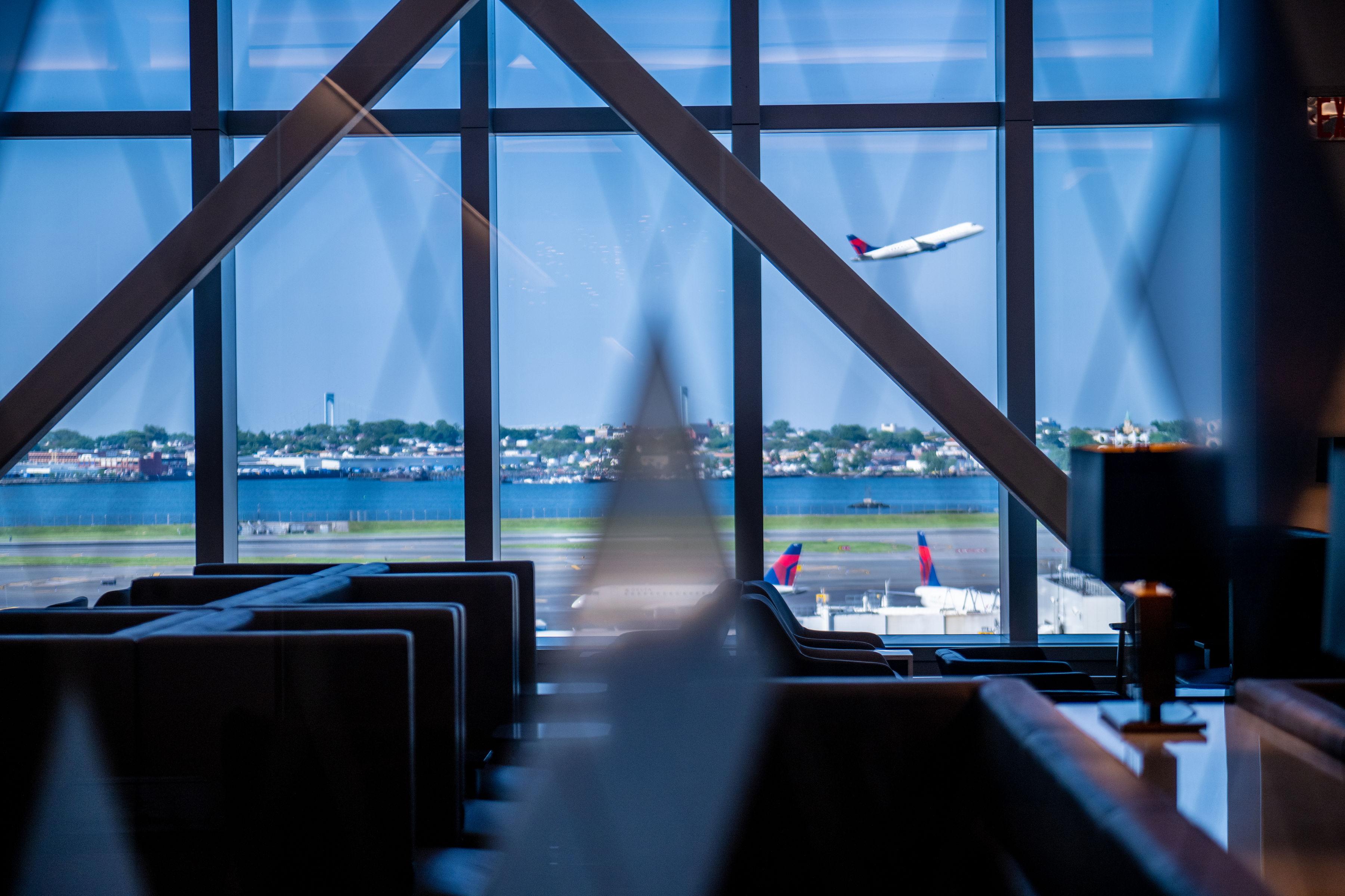 View of an airplane leaving LaGuardia Airport