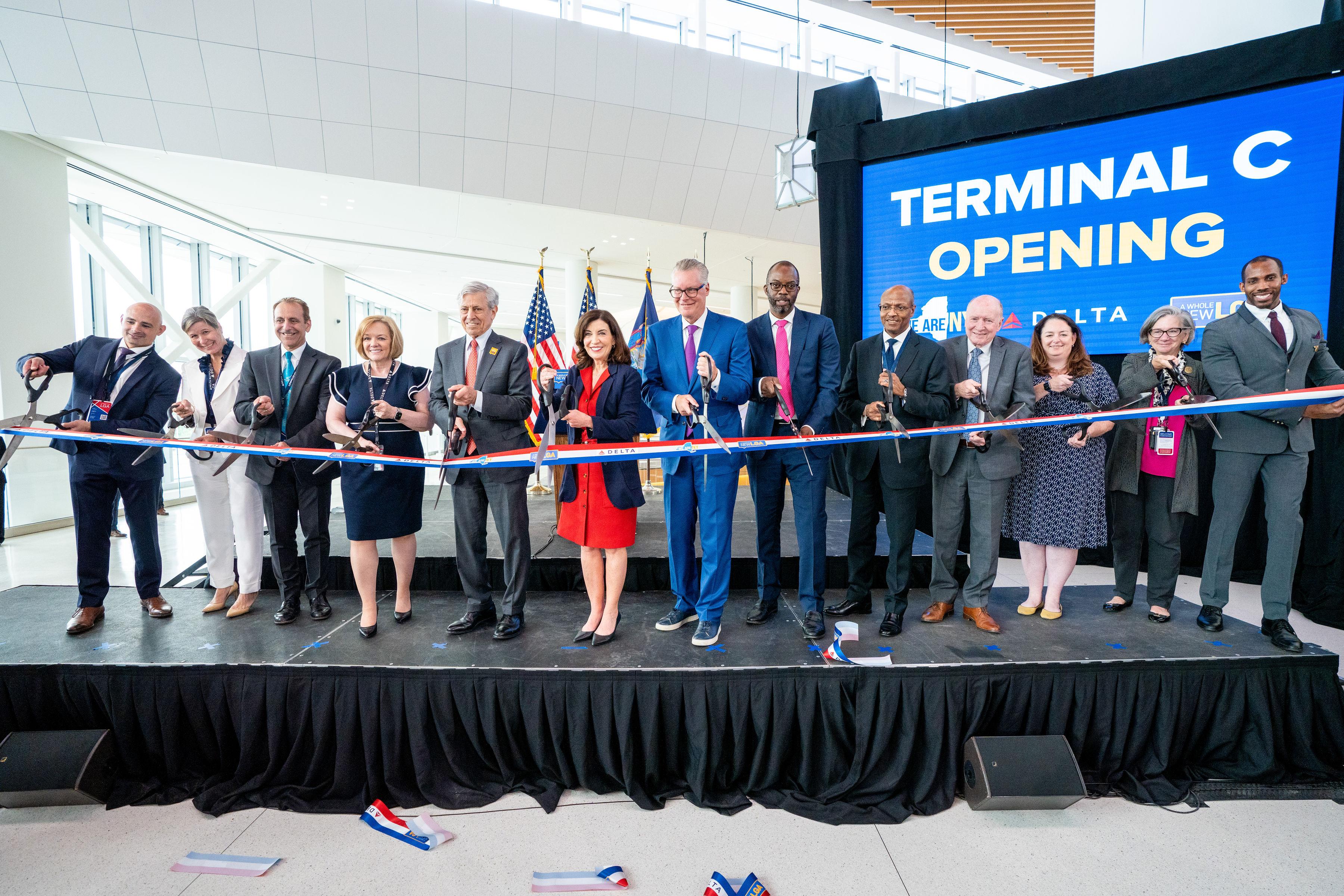 Ribbon cutting at the opening of Delta's terminal at LaGuardia Airport