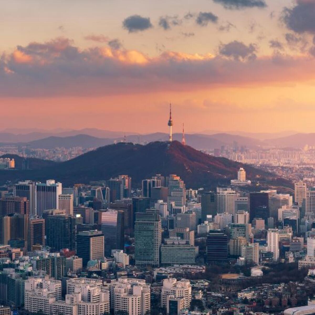 Seoul cityline against sunrise