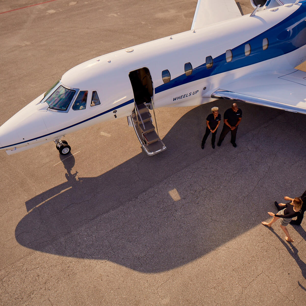 A Wheels Up aircraft from an overhead angle.