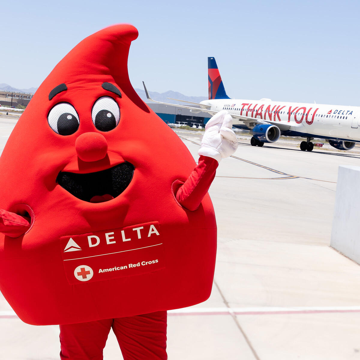 American Red Cross mascot at a Delta blood drive in Tucson, Arizona