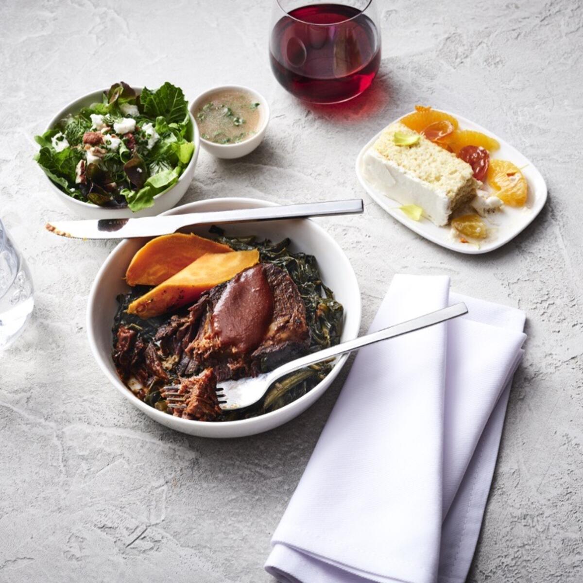 Short rib with kanni sauce, a Delta first class meal offering, created by Chef Mashama Bailey