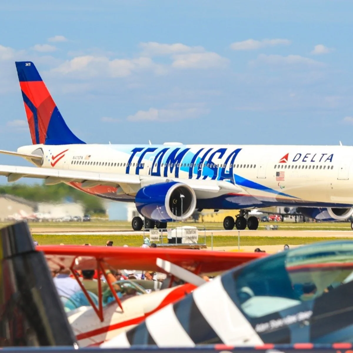 Delta’s Team USA A330-900neo taking off for its flight demonstration