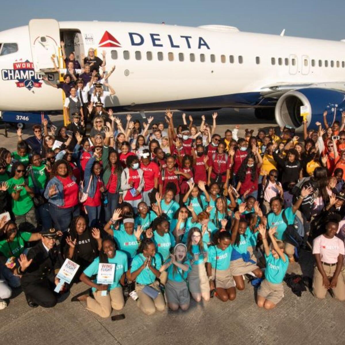 In honor of International Girls in Aviation Day, 130 girls ages 12-18 took flight on a Delta aircraft piloted, staffed and crewed entirely by women as they learned about careers in aviation and aerospace. 