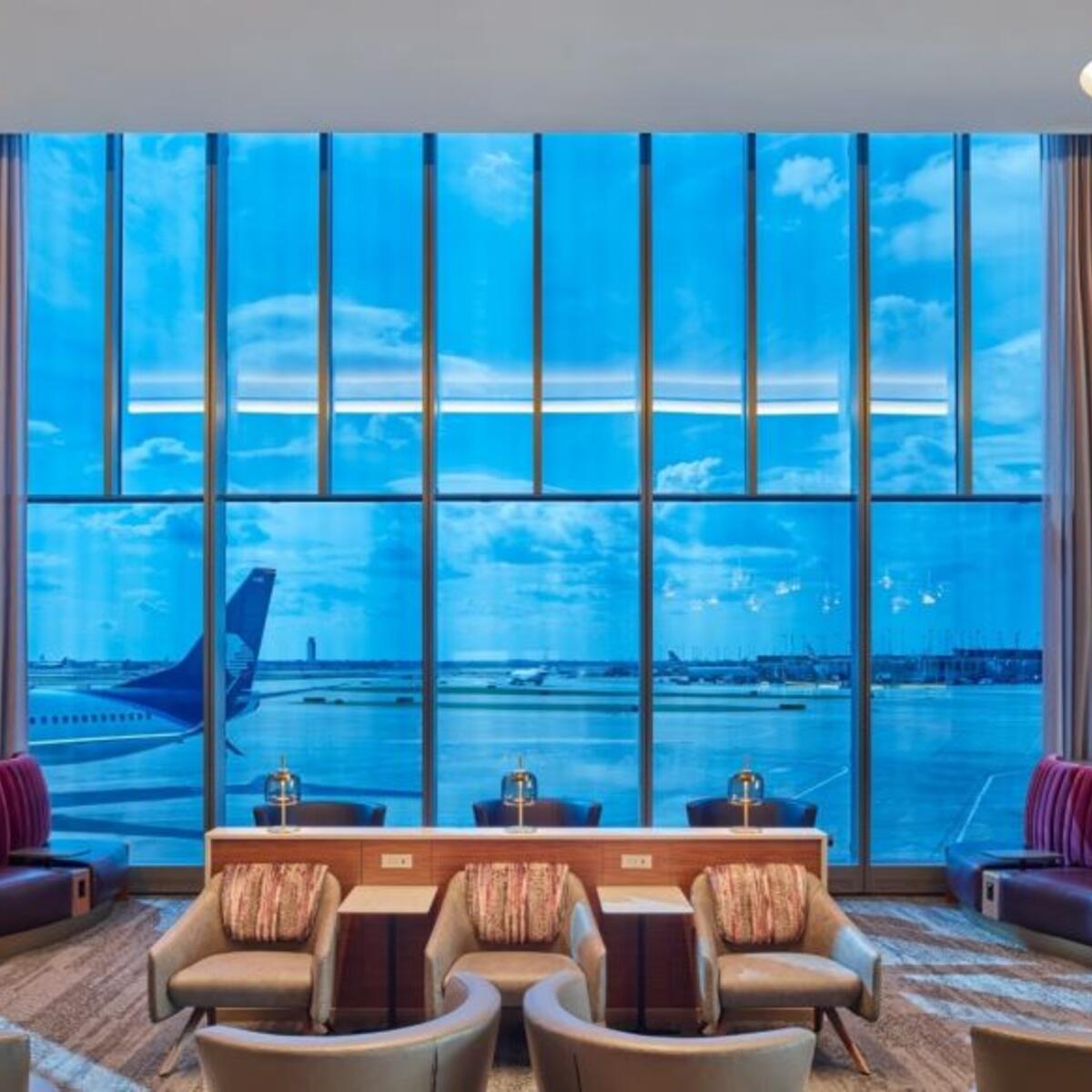 Seating at Delta's new Sky Club in O'Hare Airport overlooks the runways
