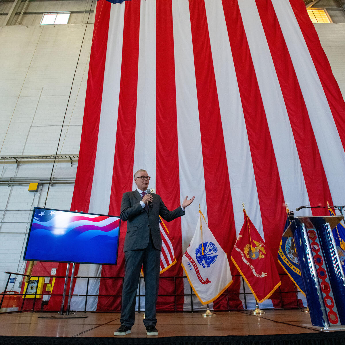 Delta CEO Ed Bastian speaks at the airline's annual Veterans event on Nov. 4, 2022.