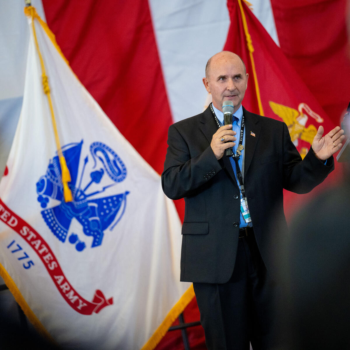 Kurt Robinson, President of Delta’s Veterans Business Resource Group (BRG), speaks at the veterans appreciation event on Nov. 4, 2022.