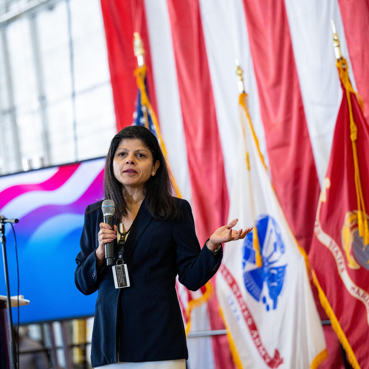 Penny Jacob, V.P. Commercial – DTSG, kicking off the 18th year Delta TechOps is responsible for assembling bikes and collecting gifts for Toys for Tots.
