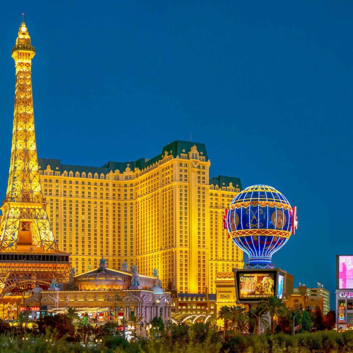A portion of the Las Vegas, Nevada skyline at dusk.