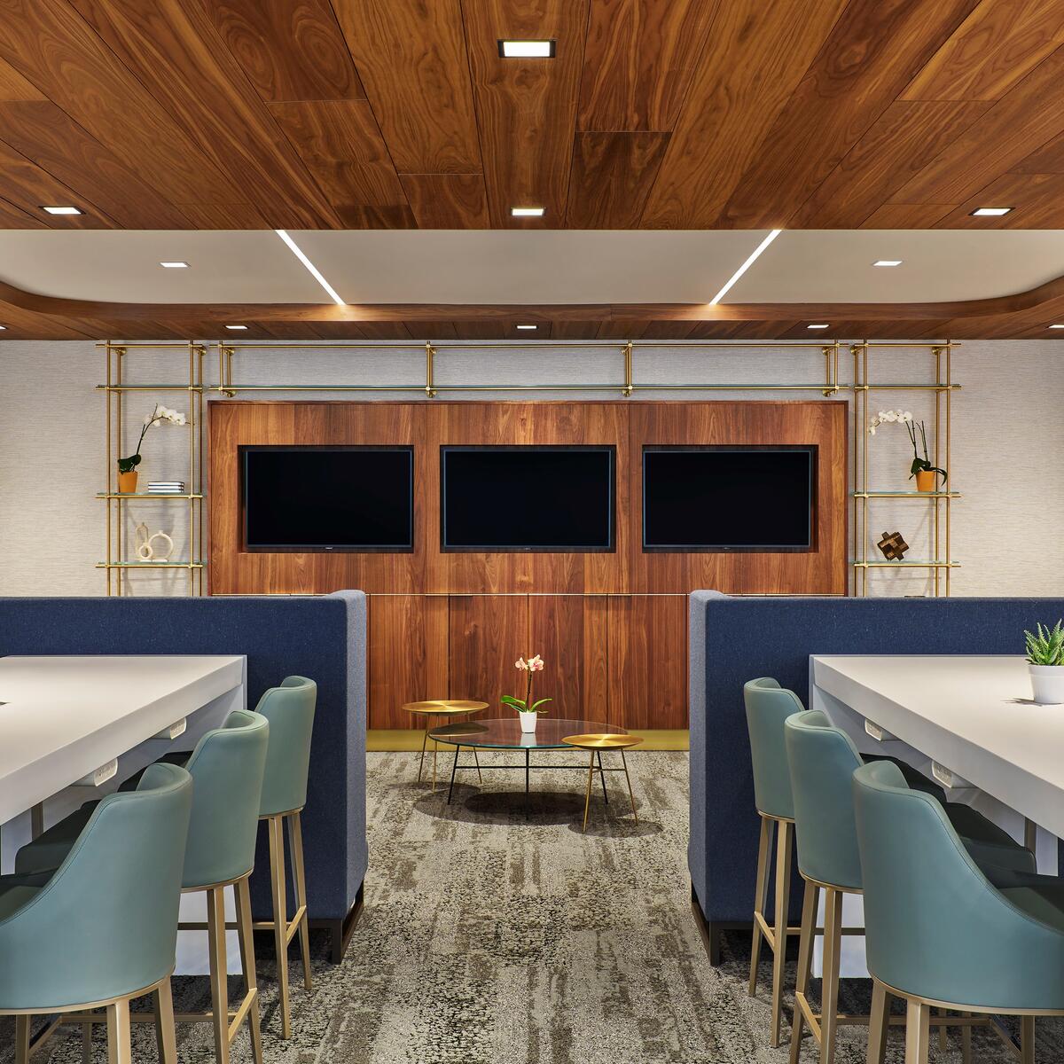 Some of the seating in the new Delta Sky Club at Kansas City International Airport.