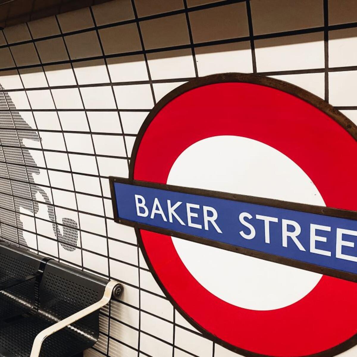 The Baker Street stop on one of the London tube's many lines features a silhouette of the area's most popular fictional character: Sherlock Holmes.