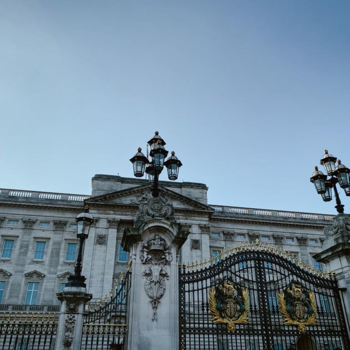 View of the front of Buckingham Palace in London