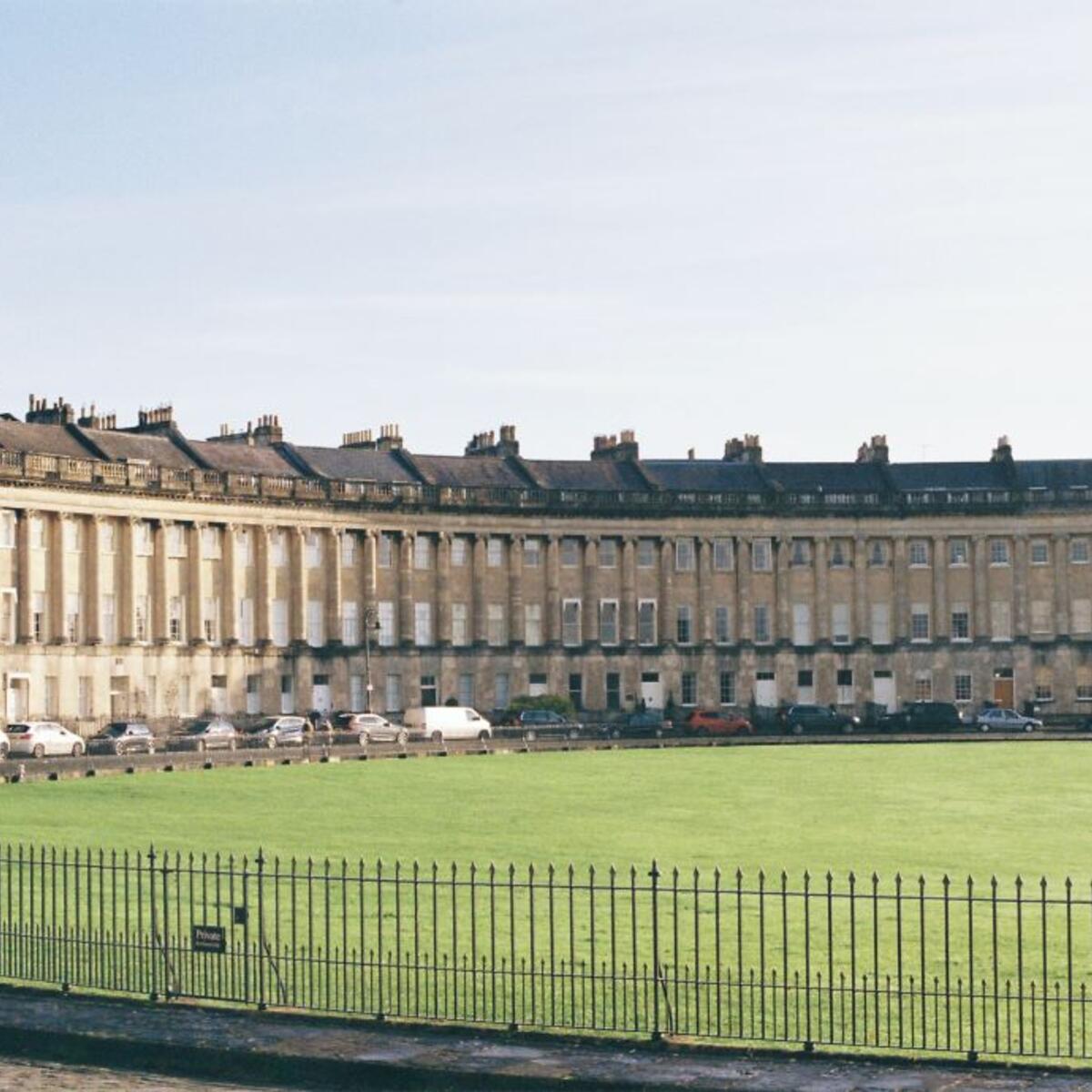 A scenic shot of one of the most photographed spots in England: the Royal Crescent.